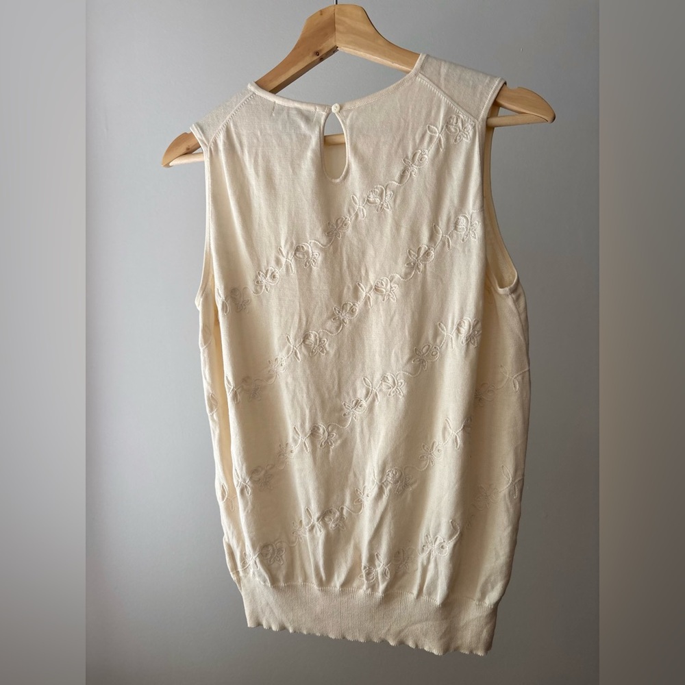 Y2K Cream Floral Embroidered Crewneck Tank